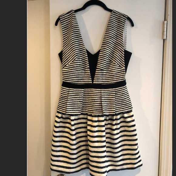 BCBG Piper Black and White Stripe Peplum Dress - Picture 4 of 4